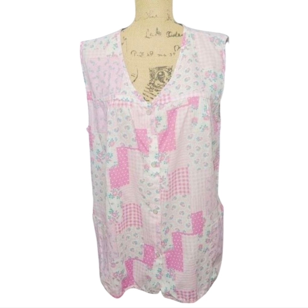 Vintage Barbiecore Pink Patchwork Snap Front Smoc… - image 1